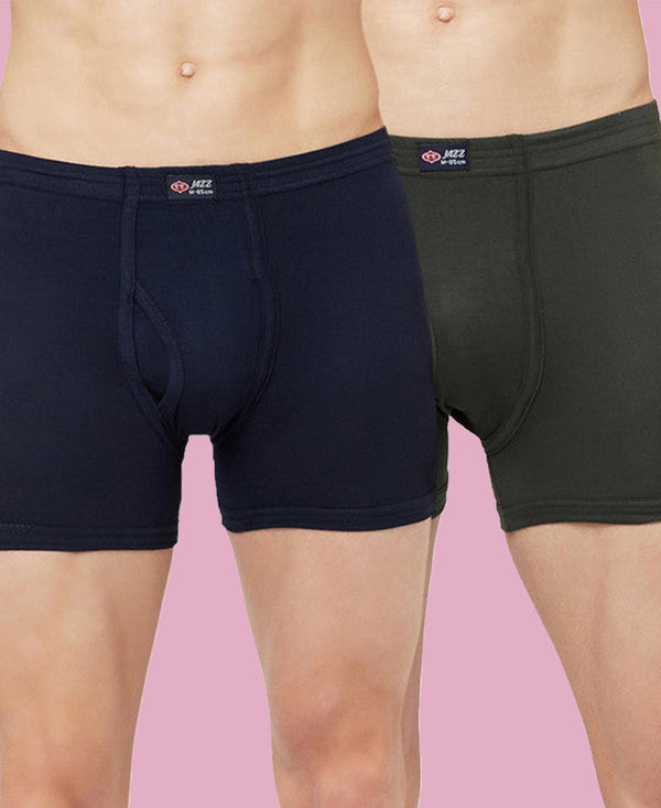 T.T. Mens Jazz Fine Long Inner Elastic TrunkPack Of 2 Olive-Navy