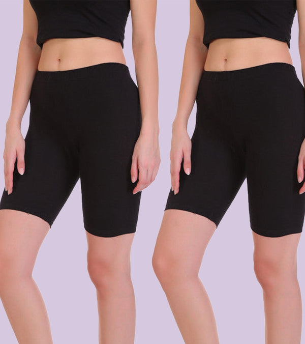 T.T. Women Cotton SpandexMultipurpose Short Pack Of 2 Black