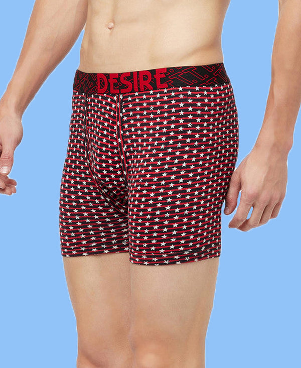 T.T. Mens Desire Printed Long Top Elastic TrunkPack Of 3 Black-Anthra-Red