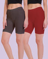 T.T. Pearl Women 100% Cotton Multipurpose Shorts Pack Of 2 Maroon & C. Brown