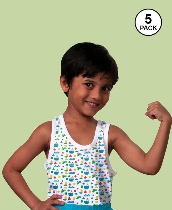 T.T. Cool Kids Pack Of 5 All Over Print Pure Cotton Innerwear Vest