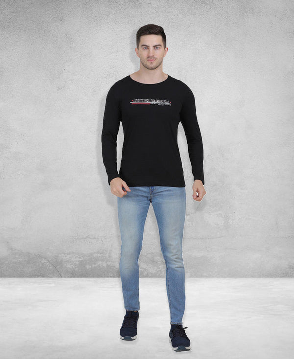 HiFlyers Men Black Regular Fit Printed Round Neck T-Shirt