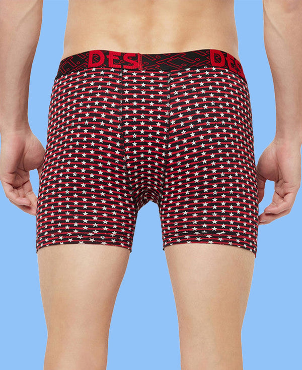 T.T. Mens Desire Printed Long Top Elastic TrunkPack Of 3 Black-Anthra-Red