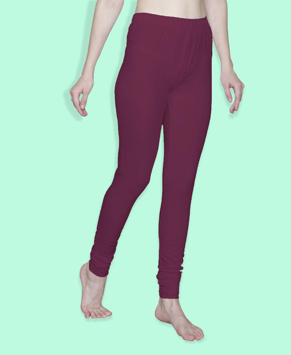 T.T. Women Solid Chudidar Cotton Lycra Cool Leggings -Bright Maroon - Kiwi( Free Size)