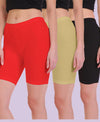 T.T. Women 100% Cotton Multipurpose Shorts Pack Of 3 Red Skin Black