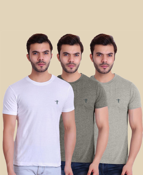 T.T. Cool Men T-Shirts Pack Of 3 White-Charcoal Mã©Lange-Grey Mã©Lange