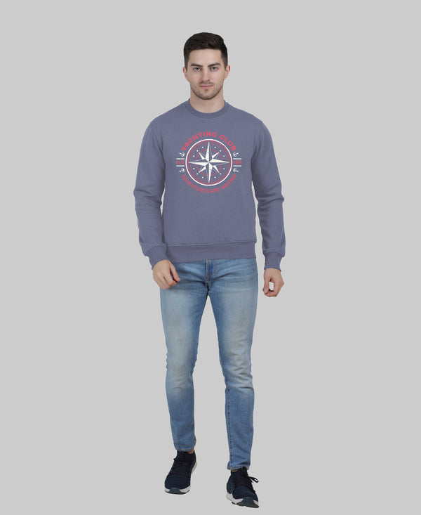 Hiflyers Men|Regular Fit|Chest Printed Cotton Fleece|Soft Stylish Casual Winter Wear Sweatshirt|Steel Grey-P18