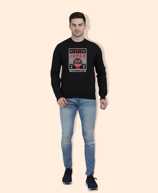 Hiflyers Men|Regular Fit|Chest Printed Cotton Fleece|Soft Stylish Casual Winter Wear Sweatshirt|Black-P2