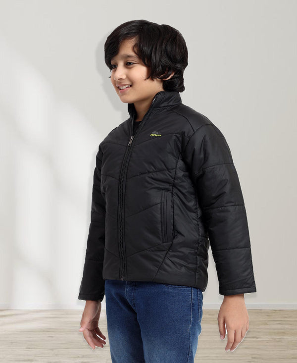 HiFlyers Boys Regular Fit | Polyster |Fluffy Full Sleeves |Quilted Insulation|High Neck Stand Collar|Zipper Jacket -Black