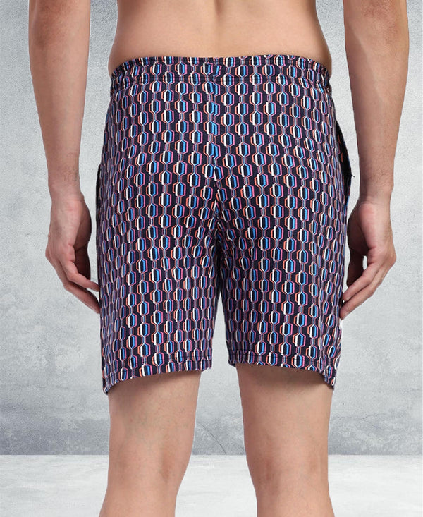 T.T. Men Regular Fit Cotton Polyster Printed Short With Zip Pocket Pack Of 1-Purple