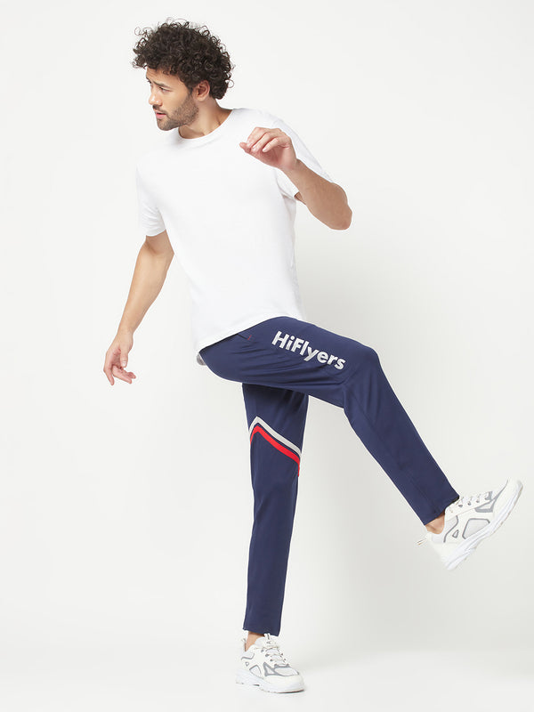 HiFlyers Mens Navy Regular Fit Cut & Sew Sports Trackpant( 4 Way Strachable)