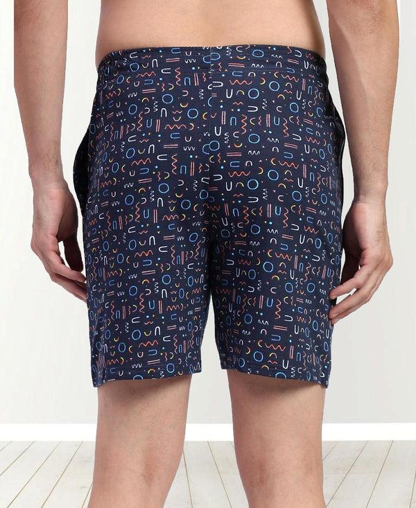 T.T. Men Regular Fit Cotton Polyster Printed Short With Zip Pocket Pack Of 1-Navy