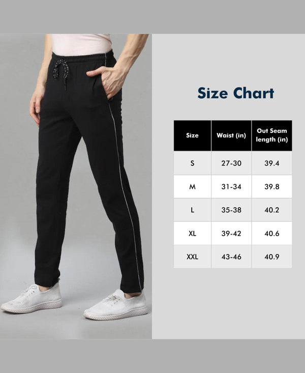 T.T. Men|Cotton Trackpant With Zipper Pocket|Regular Fit|Elastic Waist With Drawstring, Ultra Soft Stretch Fabric – Gym, Sports & Casual Wear With Side Piping||Black