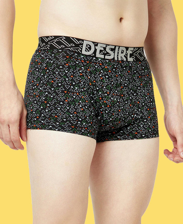 T.T. Mens Desire 100% Combed Cotton Printed Mini Top Elastic Trunk Pack Of 3 Black-Navy-Red