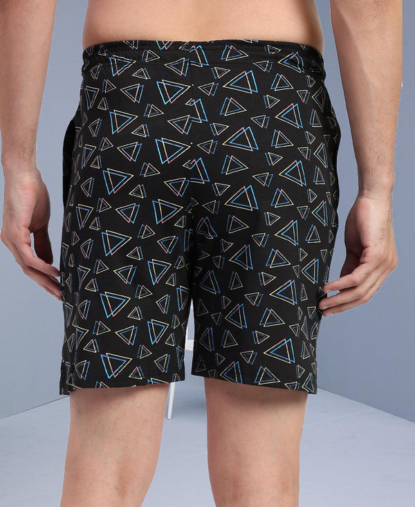 T.T. Men Regular Fit Cotton Polyster Printed Short With Zip Pocket Pack Of 1-Black Triangle