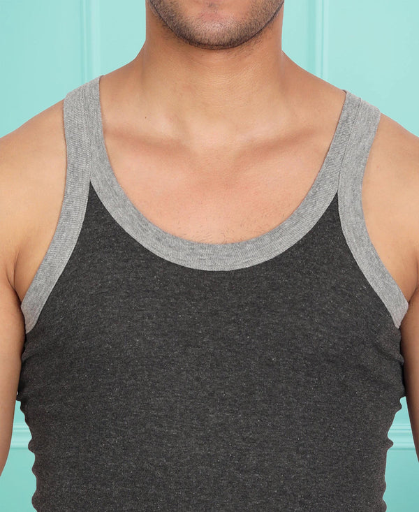 T.T. Men Titanic Charcoal Grey Pure Cotton Gym Vest