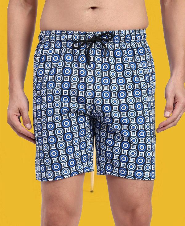 T.T. Men Regular Fit Cotton Polyster Printed Short With Zip Pocket Pack Of 1-Royal Blue