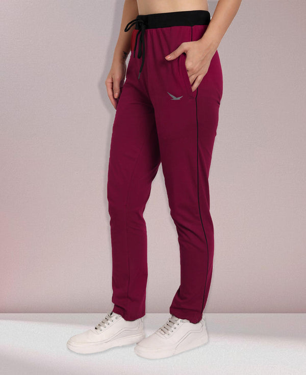 HiFlyers Women Comfort Fit Maroon Solid Cotton Track Pants