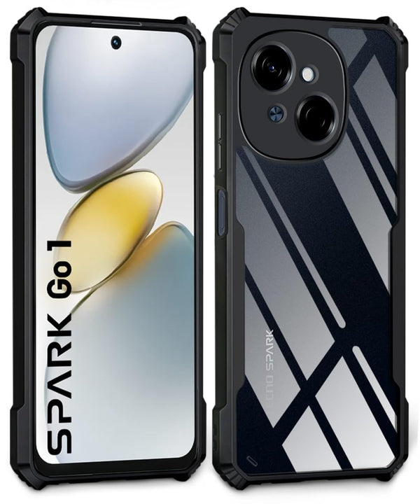 Mobielectro Camera Bump Protection | Slim Stylish 360 Protection Design |Crystal Clear | Shockproof Eagle Back Cover for Tecno Spark GO 1 | Tecno Pop 9 4G - Black