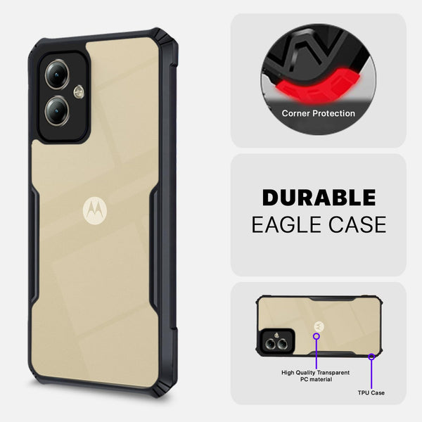Mobielectro Camera Bump Protection | Slim Stylish 360 Protection Design |Crystal Clear | Shockproof Eagle Back Cover for Moto G14 - Black