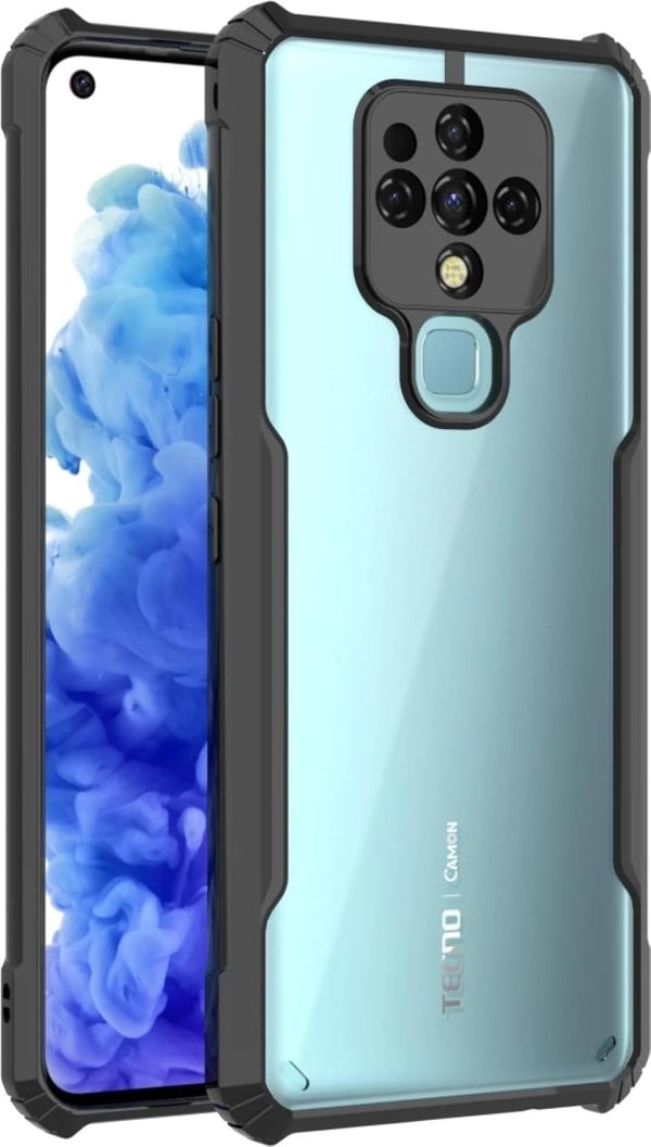 Mobielectro Camera Bump Protection | Slim Stylish 360 Protection Design |Crystal Clear | Shockproof Eagle Back Cover for Tecno Camon 16 - Black