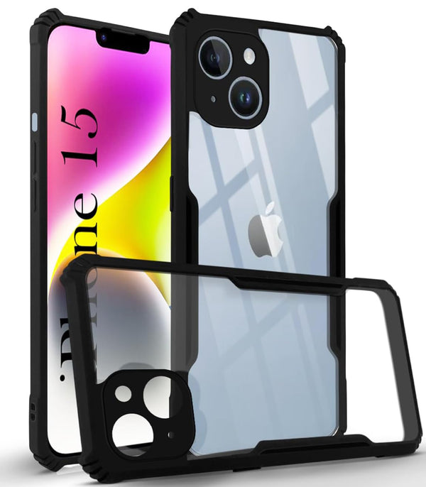 Mobielectro Camera Bump Protection | Slim Stylish 360 Protection Design |Crystal Clear | Shockproof Eagle Back Cover for iPhone 15 - Black