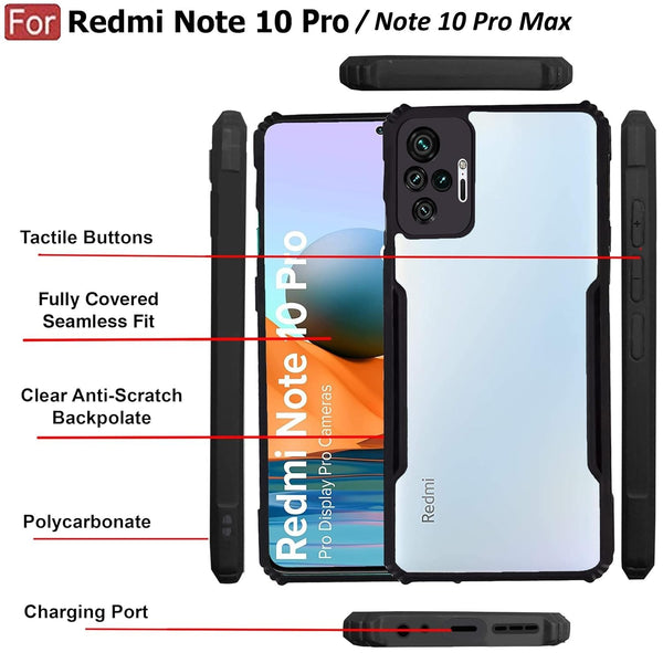 Mobielectro Camera Bump Protection | Slim Stylish 360 Protection Design |Crystal Clear | Shockproof Eagle Back Cover for RedMi Note 10 Pro|RedMi Note 10 Pro Max - Black