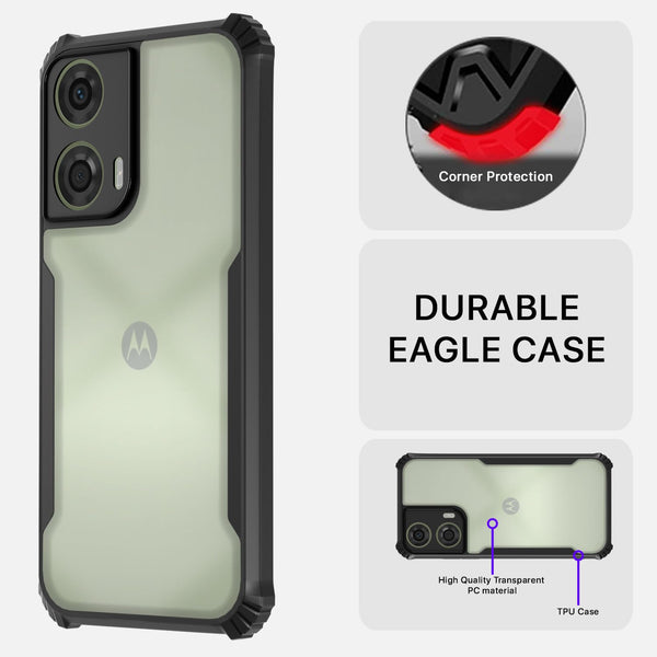 Mobielectro Camera Bump Protection | Slim Stylish 360 Protection Design |Crystal Clear | Shockproof Eagle Back Cover for Moto G24 Power - Black