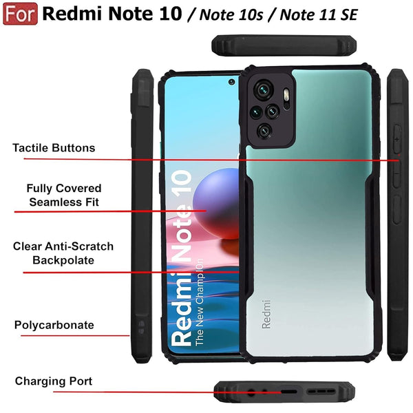 Mobielectro Camera Bump Protection | Slim Stylish 360 Protection Design |Crystal Clear | Shockproof Eagle Back Cover for RedMi Note 10S|RedMi Note 10 - Black