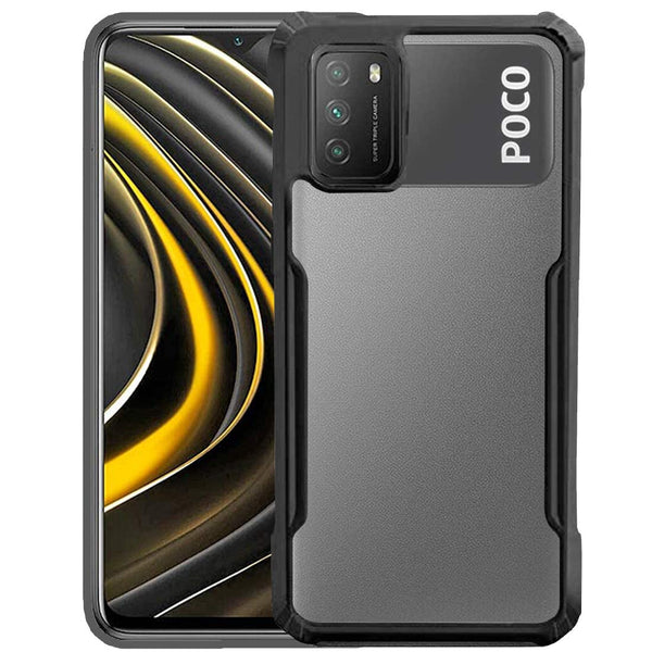 Mobielectro Camera Bump Protection | Slim Stylish 360 Protection Design |Crystal Clear | Shockproof Eagle Back Cover for POCO M3 - Black