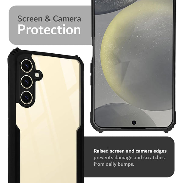 Mobielectro Camera Bump Protection | Slim Stylish 360 Protection Design |Crystal Clear | Shockproof Eagle Back Cover for Samsung S24 FE- Black