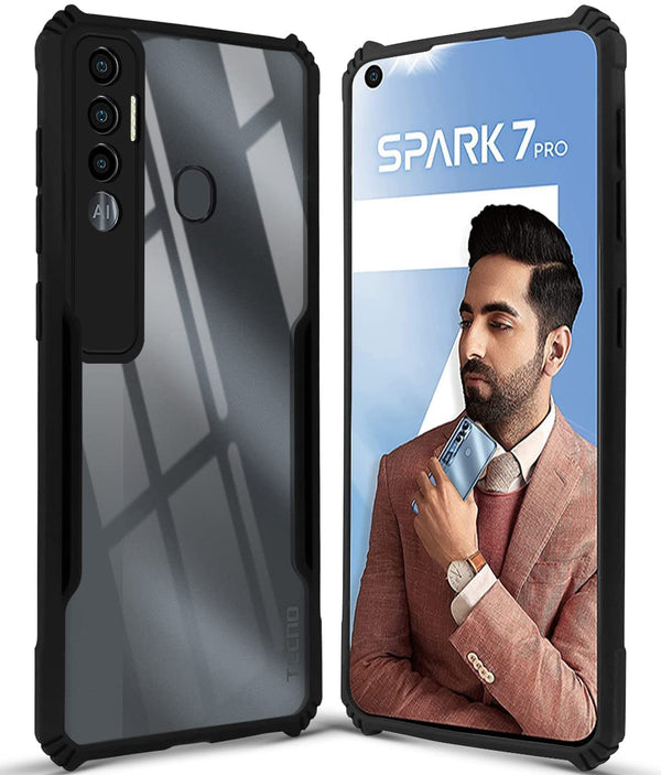 Mobielectro Camera Bump Protection | Slim Stylish 360 Protection Design |Crystal Clear | Shockproof Eagle Back Cover for Tecno Spark 7 Pro- Black