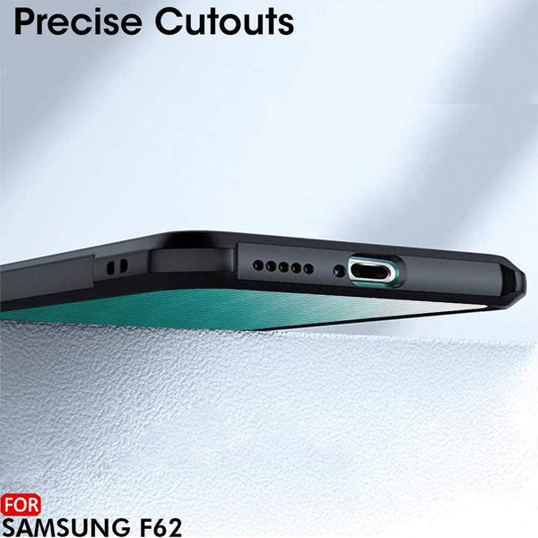 Mobielectro Camera Bump Protection | Slim Stylish 360 Protection Design |Crystal Clear | Shockproof Eagle Back Cover for Samsung F62 - Black