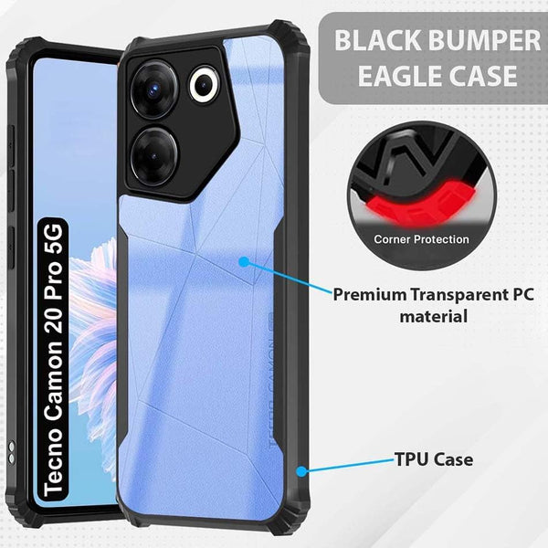 Mobielectro Camera Bump Protection | Slim Stylish 360 Protection Design |Crystal Clear | Shockproof Eagle Back Cover for Tecno Camon 20 Pro 5G- Black