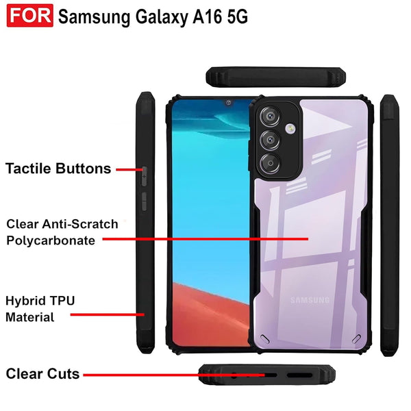 Mobielectro Camera Bump Protection | Slim Stylish 360 Protection Design |Crystal Clear | Shockproof Eagle Back Cover for Samsung A16 - Black