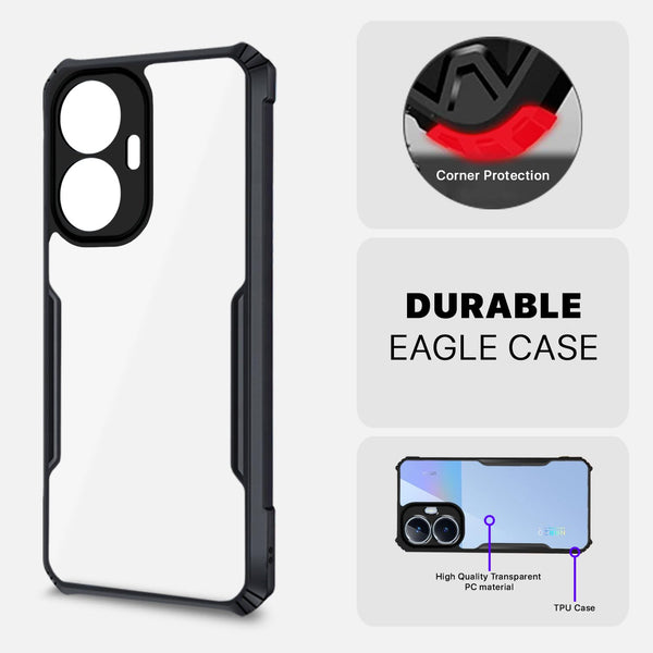 Mobielectro Camera Bump Protection | Slim Stylish 360 Protection Design |Crystal Clear | Shockproof Eagle Back Cover for Realme C55|N55 - Black