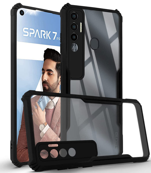 Mobielectro Camera Bump Protection | Slim Stylish 360 Protection Design |Crystal Clear | Shockproof Eagle Back Cover for Tecno Spark 7 Pro- Black