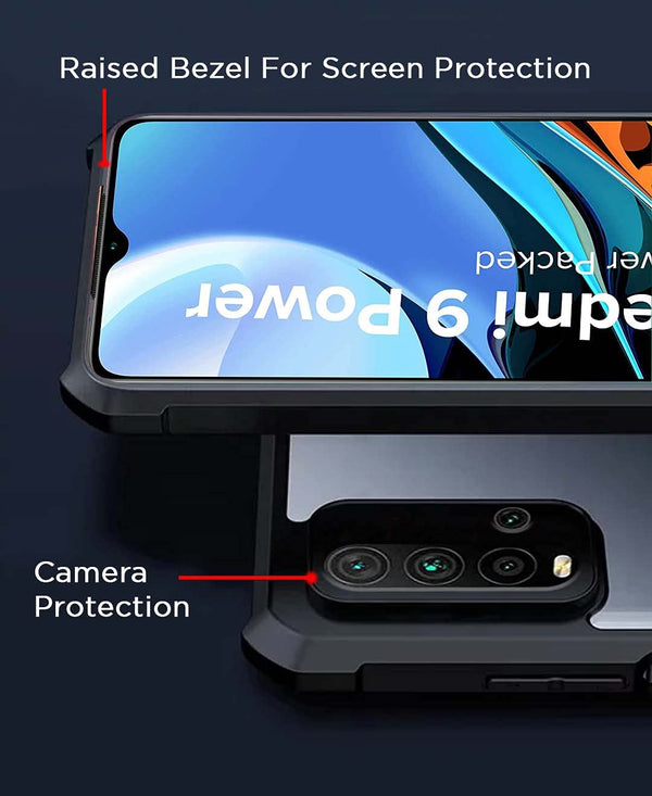 Mobielectro Camera Bump Protection | Slim Stylish 360 Protection Design |Crystal Clear | Shockproof Eagle Back Cover for RedMi 9 Power - Black