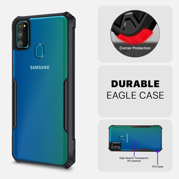 Mobielectro Camera Bump Protection | Slim Stylish 360 Protection Design |Crystal Clear | Shockproof Eagle Back Cover for Samsung M30S - Black