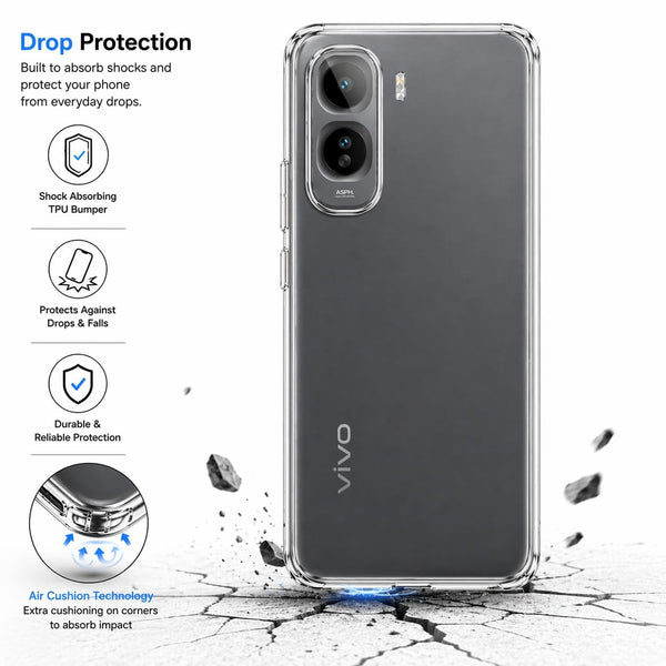 Mobielectro Clear Transparent Shockproof Scratch Resistant Protective Phone Case for Vivo T5 Pro 5G