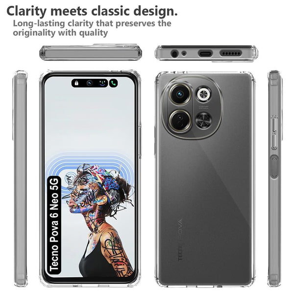 Mobielectro Clear Transparent Shockproof Scratch Resistant Protective Phone Case for Tecno POVA 6 Neo