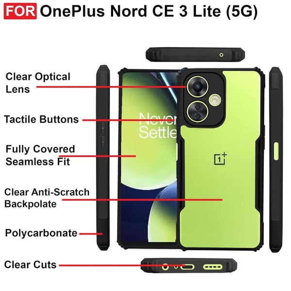 Mobielectro Camera Bump Protection | Slim Stylish 360 Protection Design |Crystal Clear | Shockproof Eagle Back Cover for OnePlusNord CE 3 Lite- Black