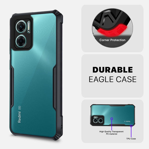Mobielectro Camera Bump Protection | Slim Stylish 360 Protection Design |Crystal Clear | Shockproof Eagle Back Cover for RedMi 11 Prime 5G - Black