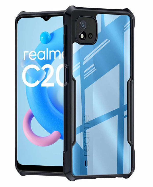 Mobielectro Camera Bump Protection | Slim Stylish 360 Protection Design |Crystal Clear | Shockproof Eagle Back Cover for Realme C20 - Black