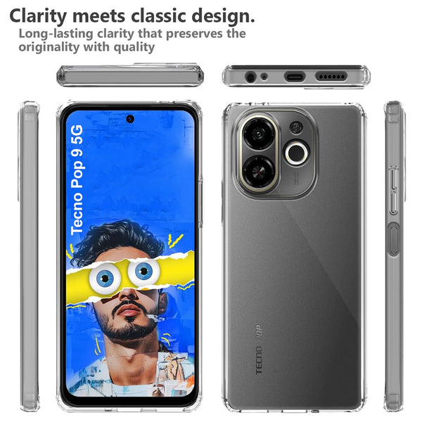 Mobielectro Clear Transparent Shockproof Scratch Resistant Protective Phone Case for Tecno POP 9 5G