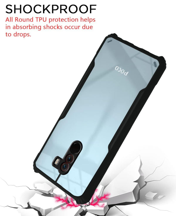 Mobielectro Camera Bump Protection | Slim Stylish 360 Protection Design |Crystal Clear | Shockproof Eagle Back Cover for Mi POCO F1 - Black