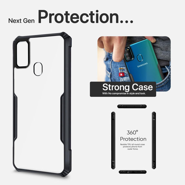 Mobielectro Camera Bump Protection | Slim Stylish 360 Protection Design |Crystal Clear | Shockproof Eagle Back Cover for Samsung M30S - Black