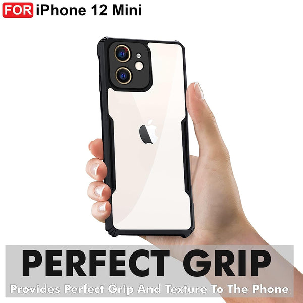 Mobielectro Camera Bump Protection | Slim Stylish 360 Protection Design |Crystal Clear | Shockproof Eagle Back Cover for iPhone 12 Mini - Black
