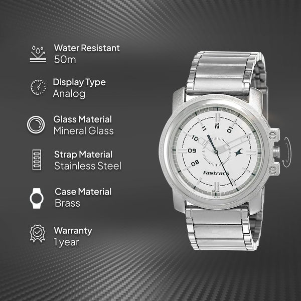 Quartz Analog Silver Dial Silver Stainless Steel Strap Watch for Men