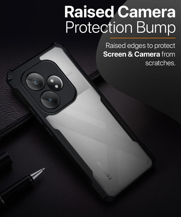 Mobielectro Camera Bump Protection | Slim Stylish 360 Protection Design |Crystal Clear | Shockproof Eagle Back Cover for Realme GT 6T | Realme GT 6 - Black